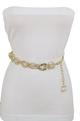 Gold Metal Chain Chunky Links Waistband Fashion Belt Clear Beads Size S M